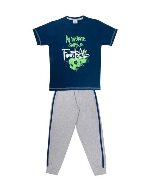 Todd N Teen Kids Printed Navy & Grey T-Shirt with Joggers