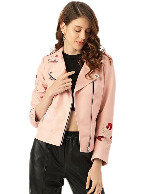 Leather Retail Pink Embroidered Jacket