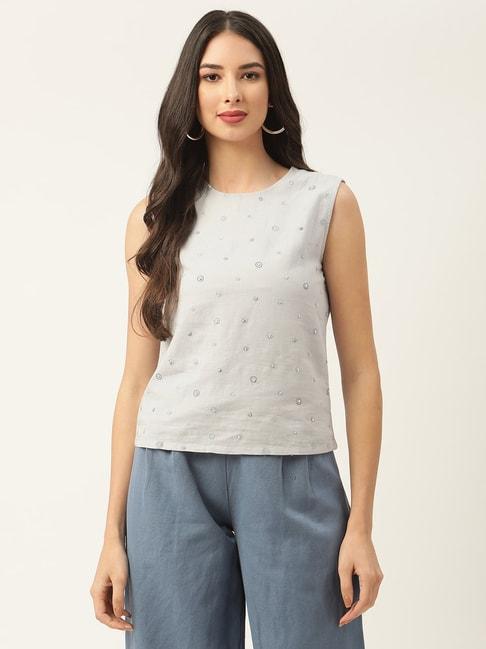 Rooted Grey Embellished A-Line Top