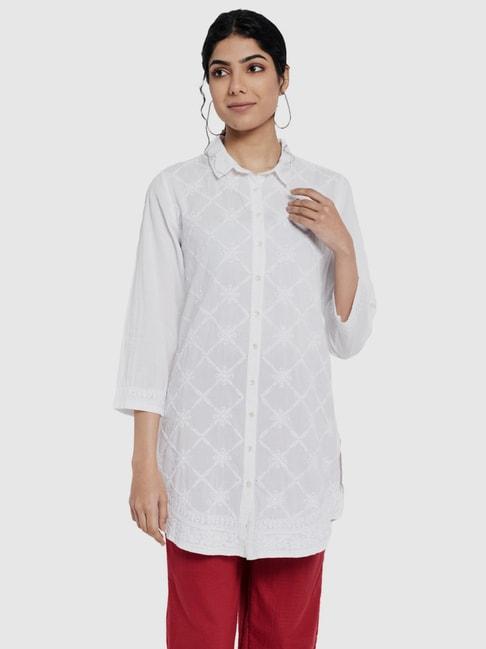 Fabindia White Cotton Embroidered Tunic