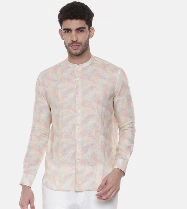 Mayank Modi Pink Ivory floral Linen Shirt