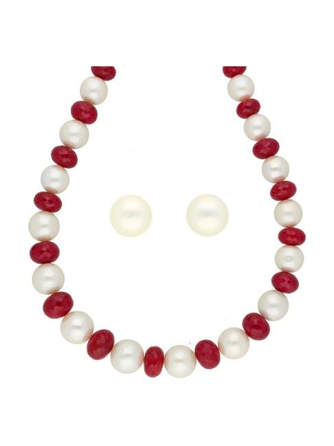 Sri Jagdamba Pearls Maroon Alloy Classic Necklace Set