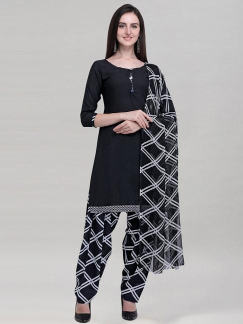 Satrani Black Printed Unstitched Dress Material