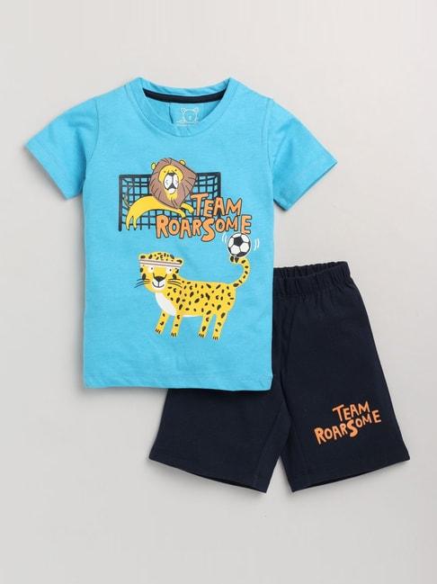 Lazy Shark Kids Turquoise Printed T-Shirt & Shorts
