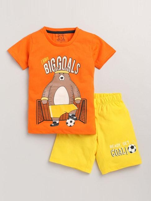 Lazy Shark Kids Orange Printed T-Shirt & Shorts
