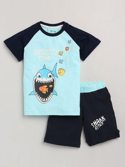 Lazy Shark Kids Navy Printed T-Shirt & Shorts