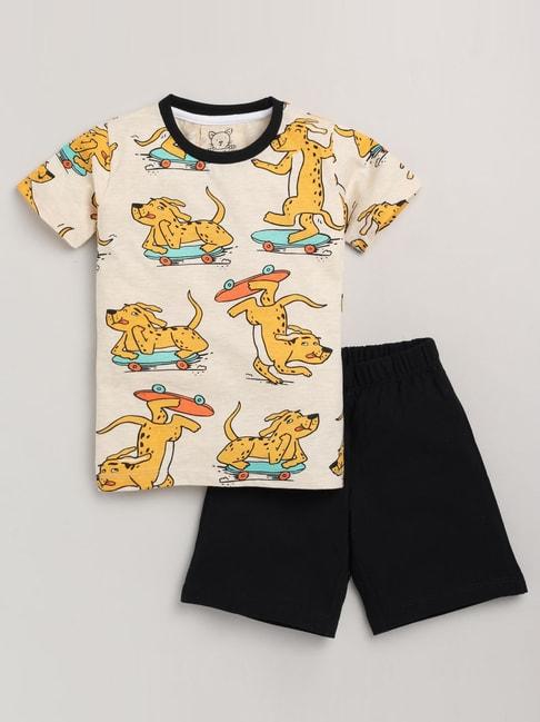 Lazy Shark Kids Yellow Printed T-Shirt & Shorts