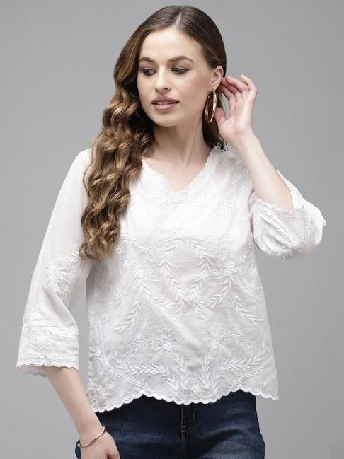 Ishin White Embroidered Top