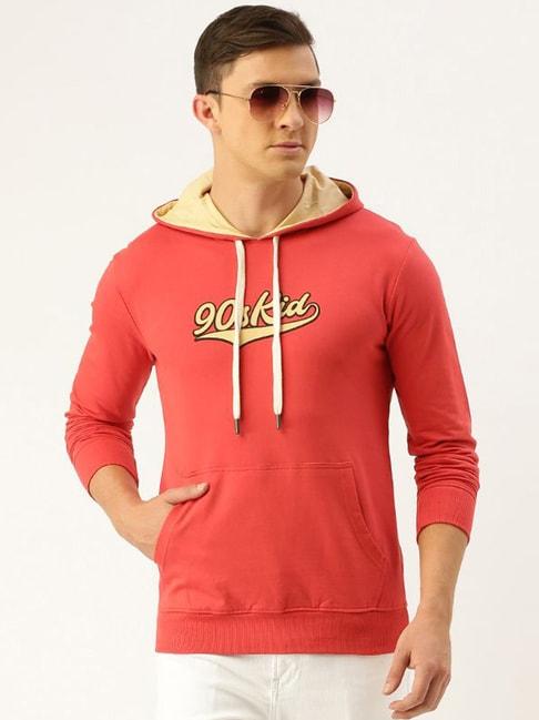 Difference Of Opinion Red Cotton Regular Fit Printed Hooded Sweatshirt
