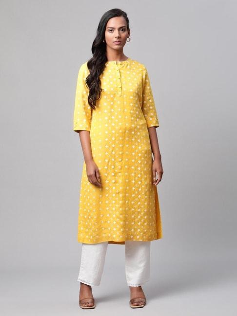 Linen Club Women Yellow Printed Kurta