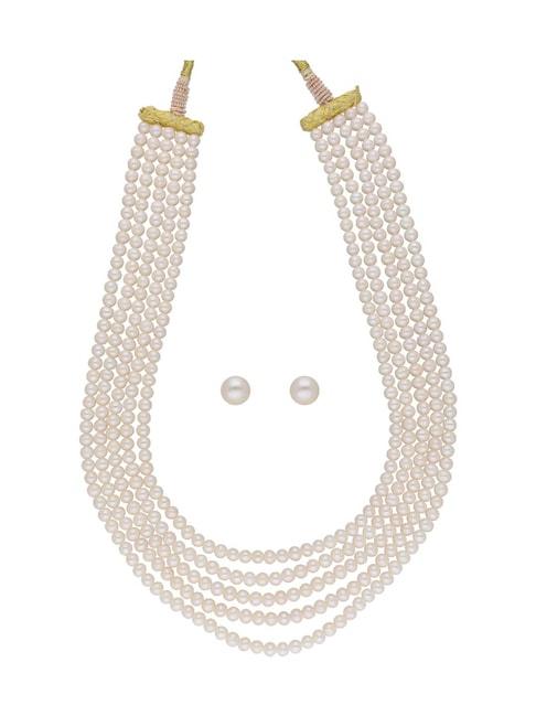 Sri Jagdamba Pearls Ubika Pearl White Alloy Necklace & Earring Set