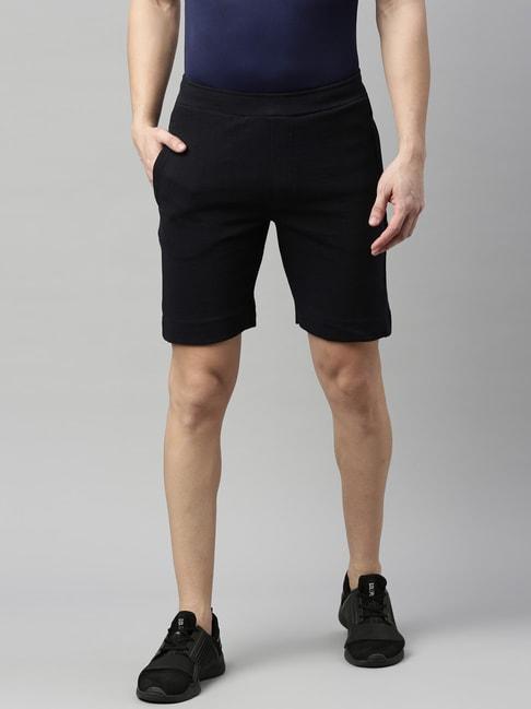 Proline Navy Cotton Regular Fit Self Pattern Shorts