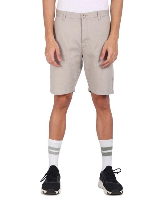 Ruggers Grey Cotton Regular Fit Self Pattern Shorts