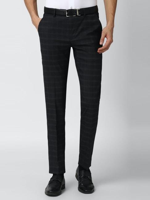 Peter England Black Slim Fit Checks Trousers