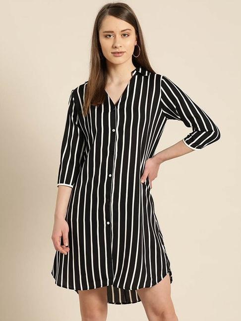 Qurvii Black & White Striped Shirt Dress