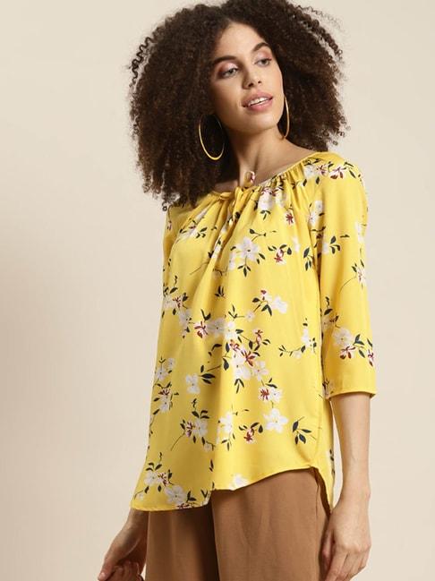 Qurvii Yellow Floral Print Top