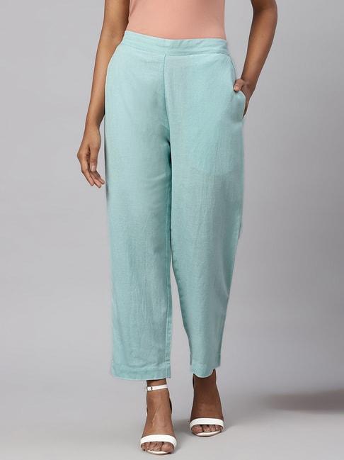 Linen Club Woman Turquoise Elasticated Pants