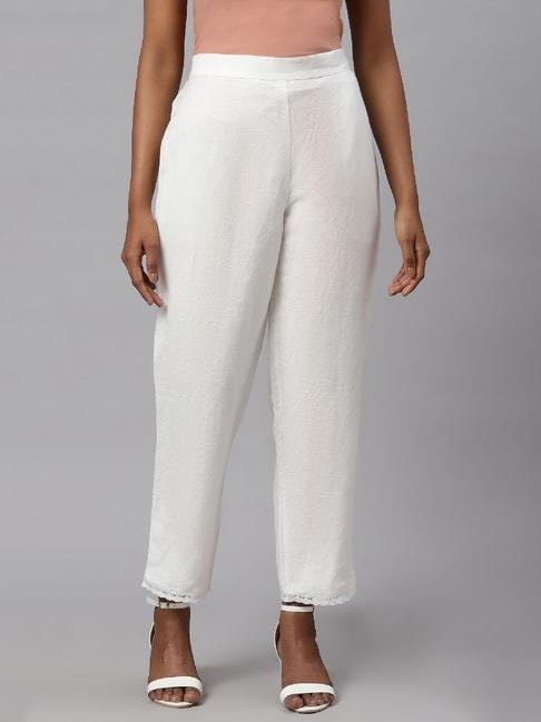 Linen Club Woman White Elasticated Pants