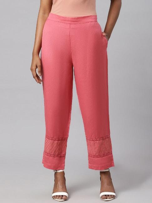 Linen Club Woman Pink Elasticated Pants