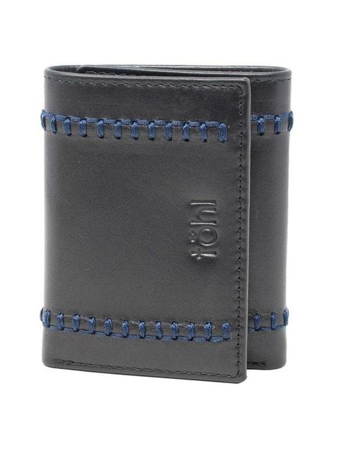 Tohl Black Casual Leather Tri-Fold Wallet for Men
