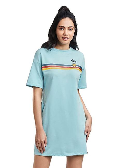 The Souled Store Light Blue Printed T Shirt Dress