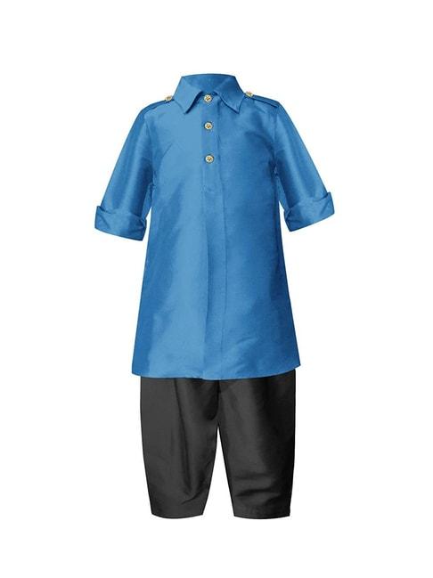 A.T.U.N. Turquoise & Black Solid Full Sleeves Pathani Kurta with Pyjamas
