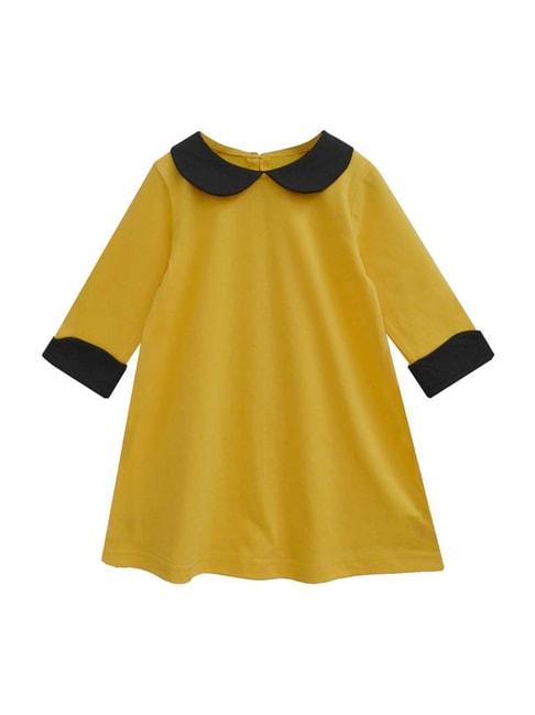 A.T.U.N. Kids Yellow & Navy Cotton Regular Fit Dress