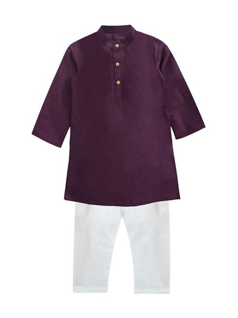 A.T.U.N. Kids Purple & White Regular Fit Full Sleeves Kurta Set