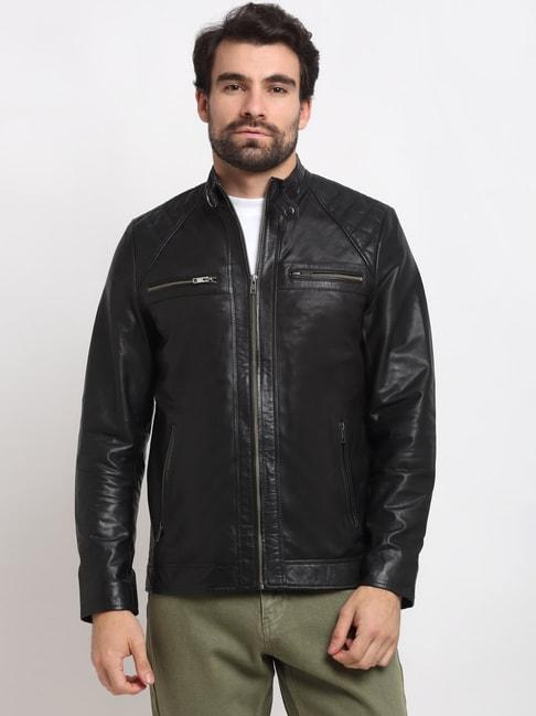 Teakwood Leathers Black Mandarin Collar Leather Jacket