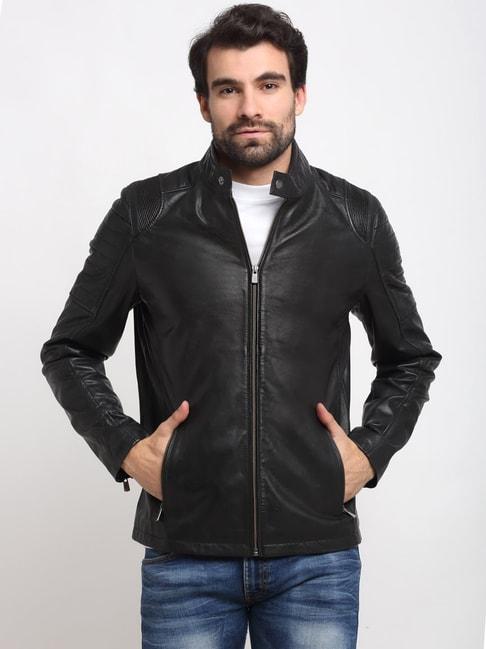 Teakwood Leathers Black Mandarin Collar Leather Jacket
