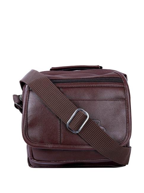 Leather World Brown Solid Medium Cross Body Bag