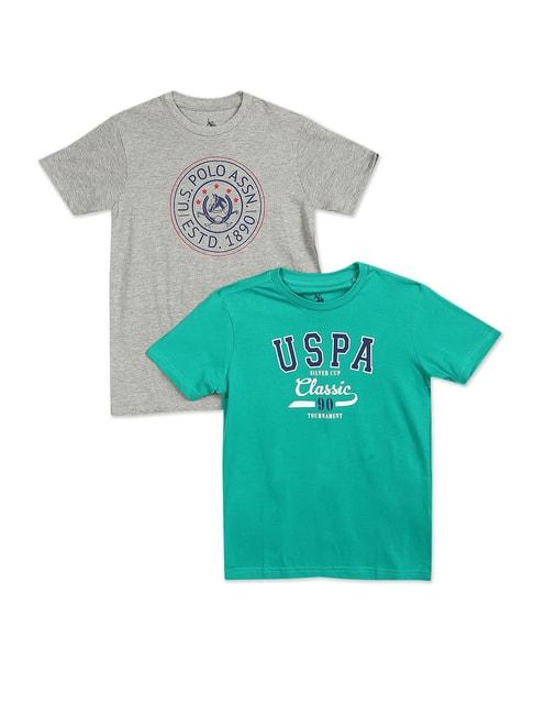 U.S. Polo Assn. Kids Grey & Teal Graphic Print T-Shirt (Pack of 2)