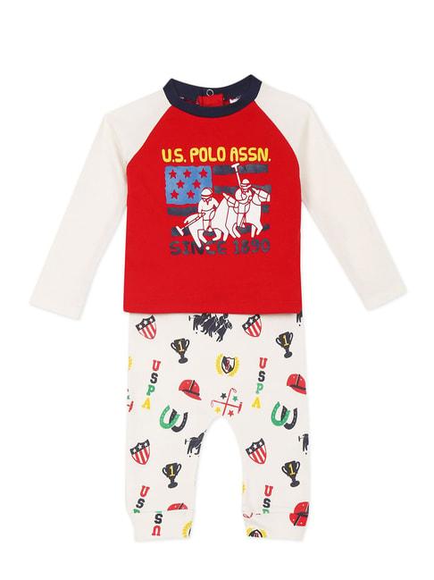 U.S. Polo Assn. Kids Red & White Printed Full Sleeves T-Shirt with Joggers