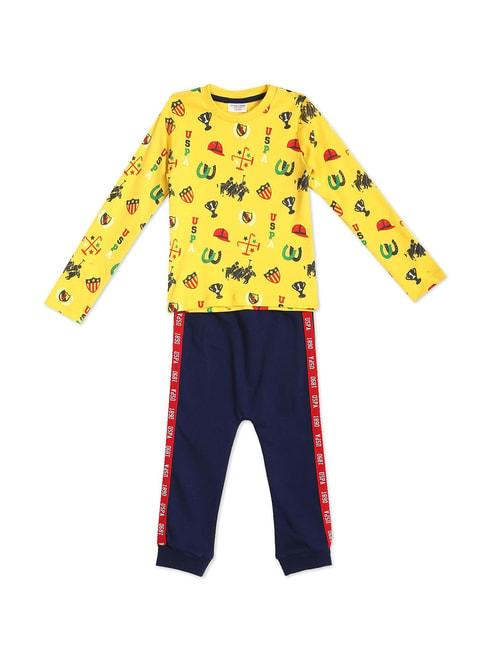 U.S. Polo Assn. Kids Yellow & Navy Printed Full Sleeves T-Shirt with Joggers