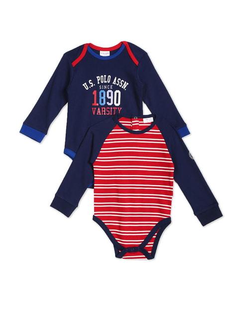 U.S. Polo Assn. Kids Navy & Red Striped Full Sleeves Bodysuit (Pack of 2)