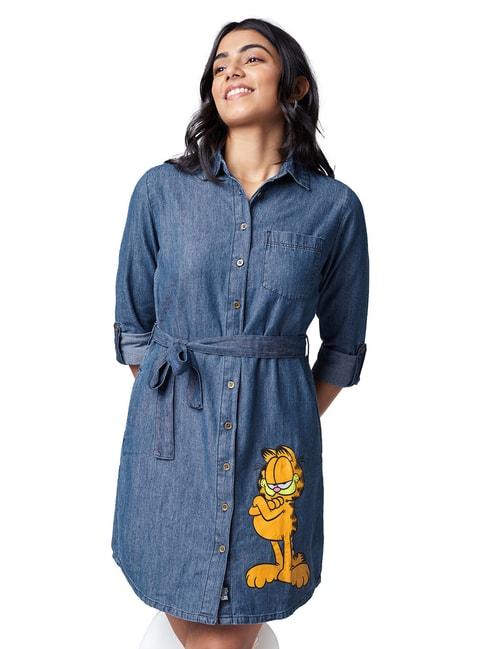 The Souled Store Blue Garfield Printed Shirt Dress