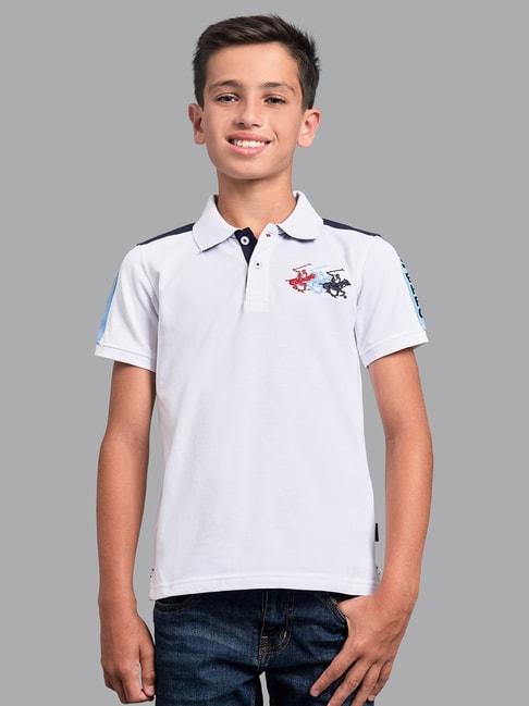 Beverly Hills Polo Club Kids White Cotton Regular Fit Polo T-Shirt