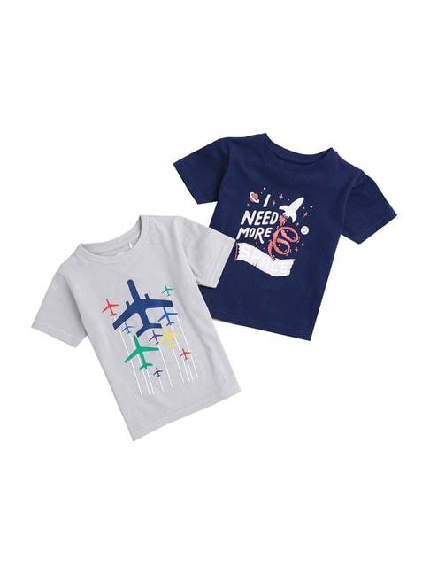 Bumzee Kids Navy & Grey Printed T-Shirt (Pack of 2)