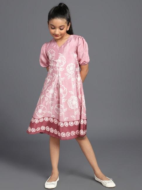 Aks Kids Pink & White Floral Print Dress