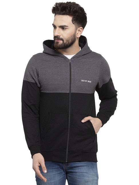Kalt Black & Grey Full Sleeves Hooded Sweatshirt