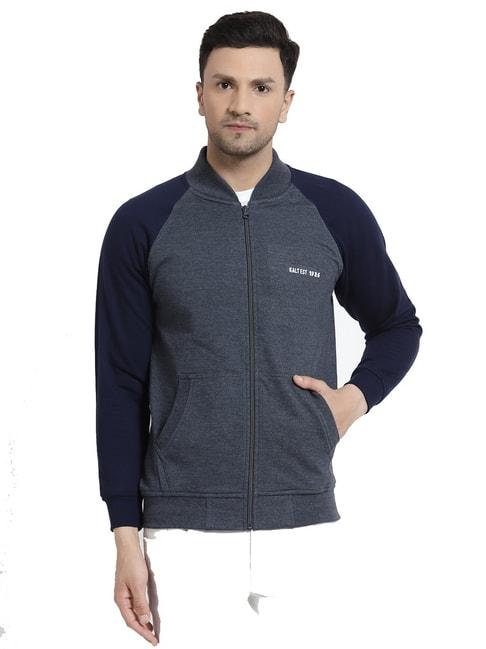 Kalt Blue Melange & Navy Full Sleeves Sweatshirt