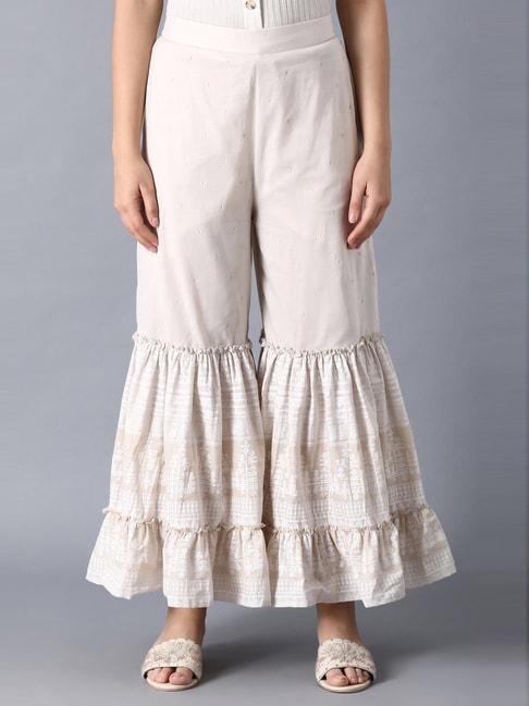 W Off-White Cotton Embroidered Sharara