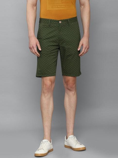 Louis Philippe Sport Green Cotton Slim Fit Printed Shorts