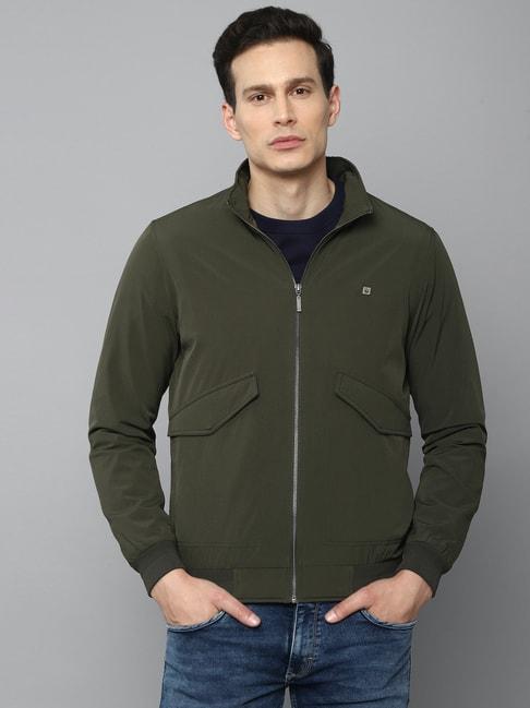 Louis Philippe Jeans Green Cotton Mock Collar Jacket