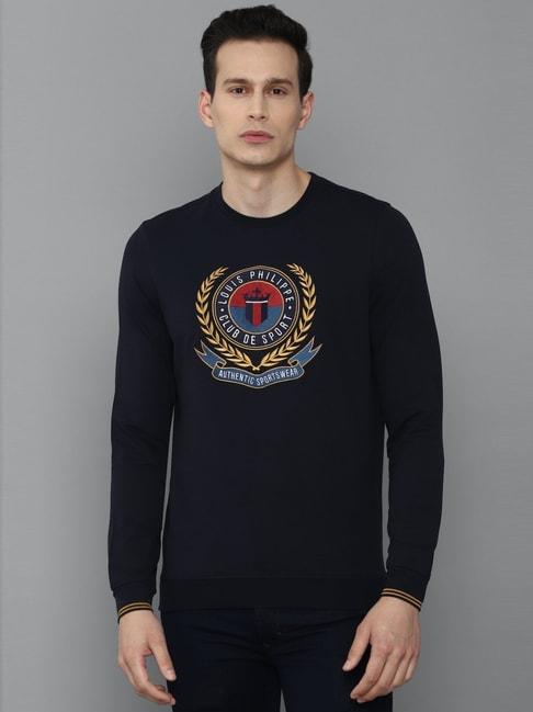 Louis Philippe Sport Navy Cotton Regular Fit Printed SweatShirt
