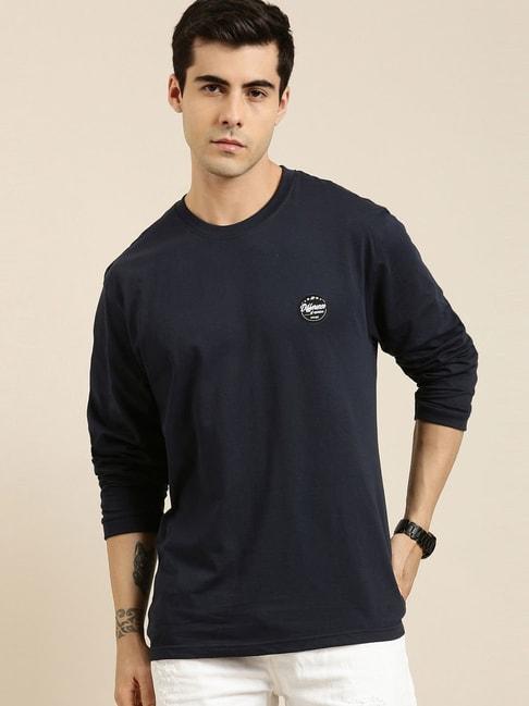Difference of Opinion Navy Cotton Loose Fit Printed T-Shirt