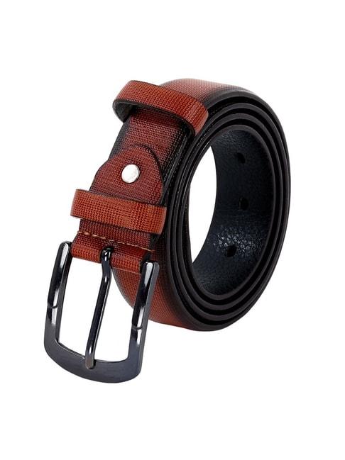 Leather World Brown Textured Casual Leather Belt for Men