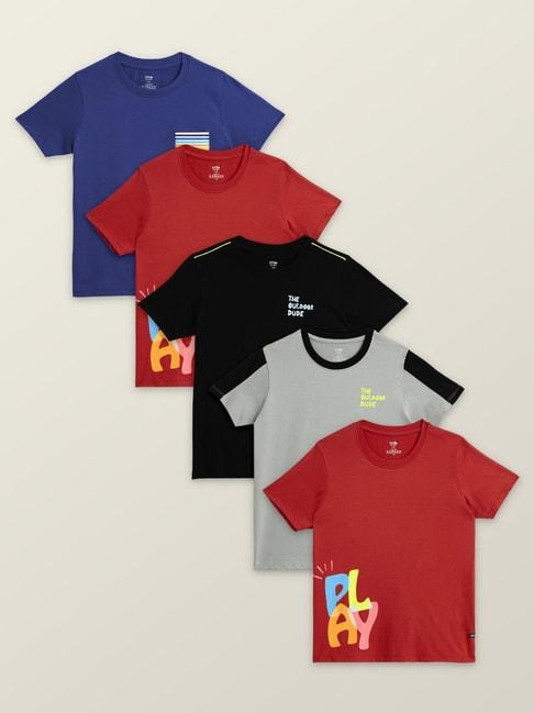 XY Life Kids Multicolor Cotton Relaxed Fit T-Shirts (Pack of 5)