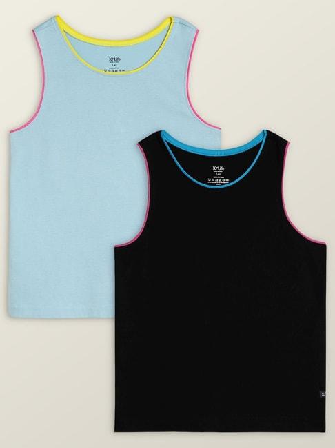 XY Life Kids Black & Blue Relaxed Fit Tank Top (Pack of 2)