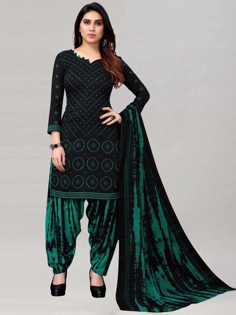 Satrani Black & Green Printed Unstitched Dress Material
